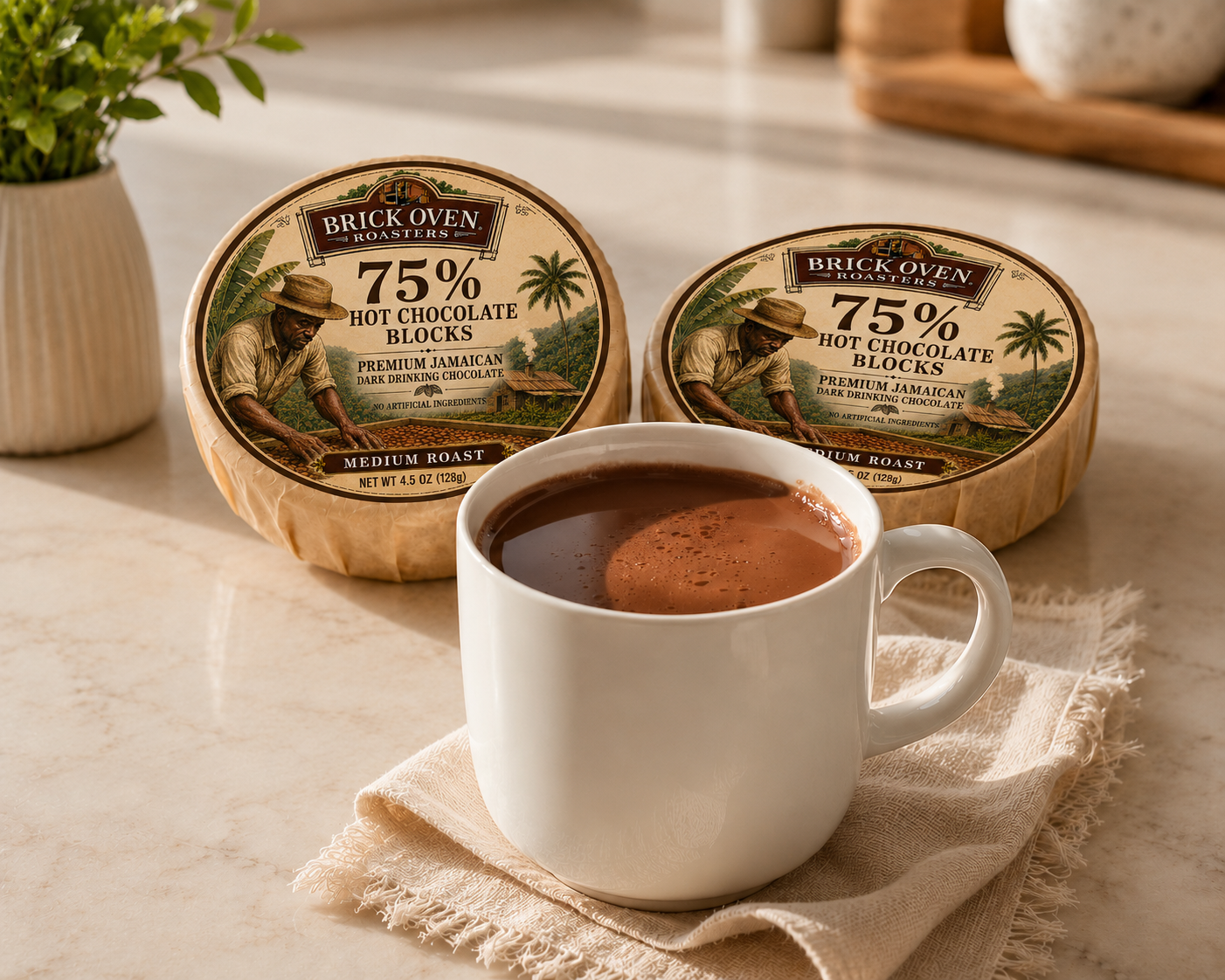 2 PACKS - 75% Dark Premium Jamaican Hot Chocolate Blocks