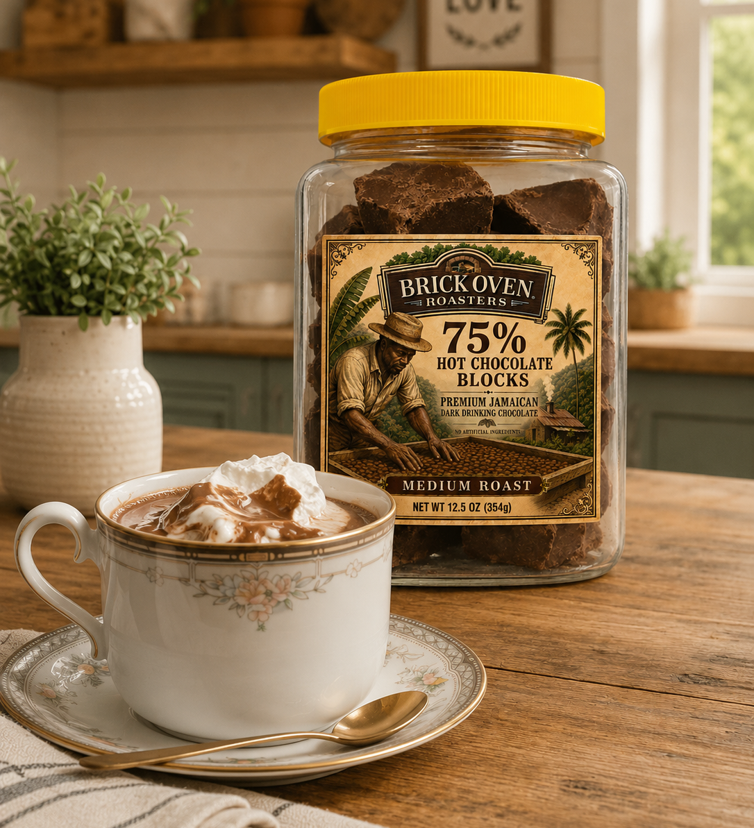 1 JAR - 75% Premium Jamaican  Hot Chocolate Blocks